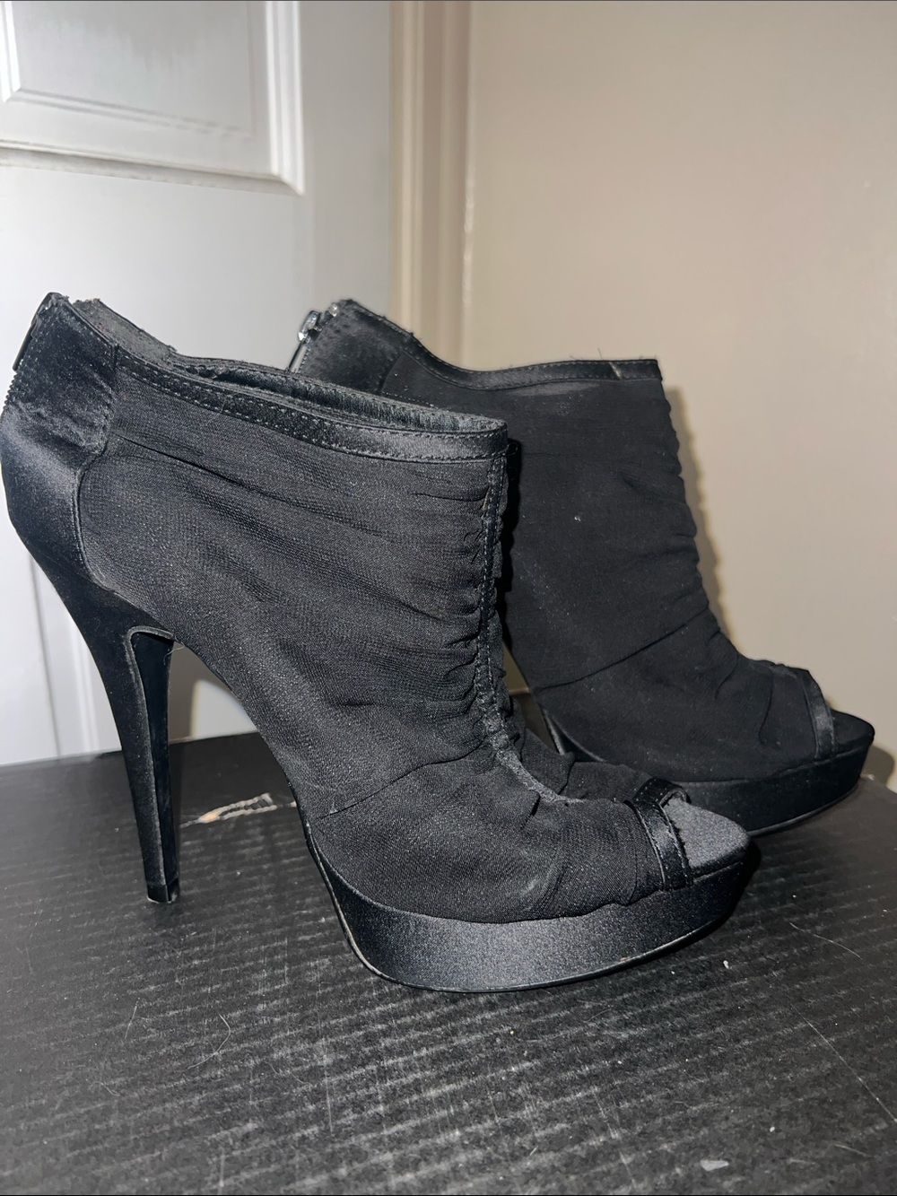 Chinese Laundry Black Peep-Toe Platform Ankle Booties